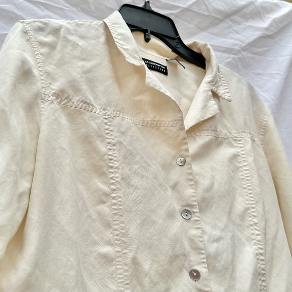 Cream 100% Silk Oyster Shell Button Down Blouse - Picture 3 of 5